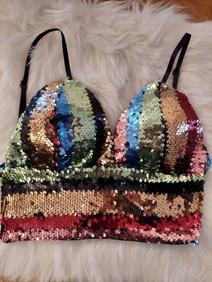 Your Look sequin crop top new with cups and zipper