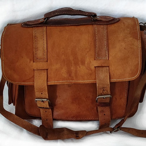 Leather vintage shoulder bag handmade unisex like new