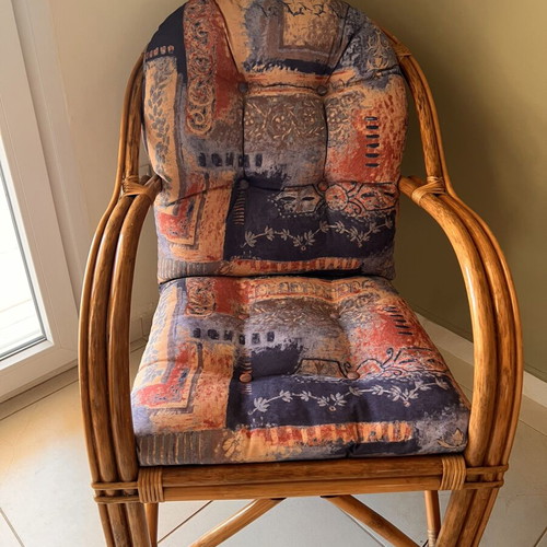 Bamboo furniture set with cushions, vintage boho style