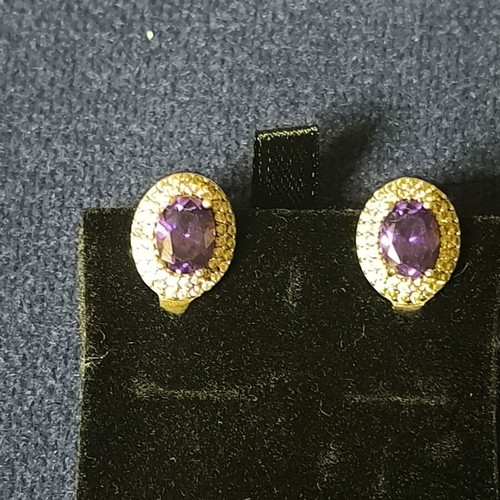 Silver 925 earrings new with purple stone and zirconia