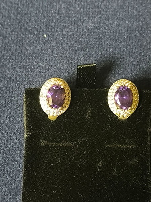 Silver 925 earrings new with purple stone and zirconia