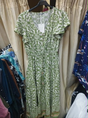 Yookie Green Women's Dress 100% Cotton New with Decorative Buttons