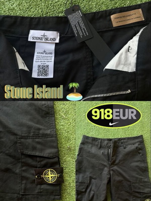 Stone Island black cargo shorts, size S