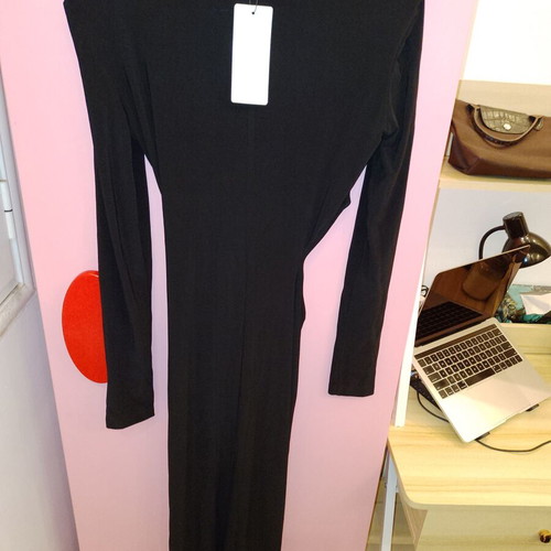 Long black dress new with ruching and side slit, gift pouch included