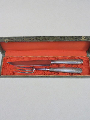 Μαχαίρι και πιρούνι με επάργυρη λαβή, γαλλικά, περίπου 80 ετών