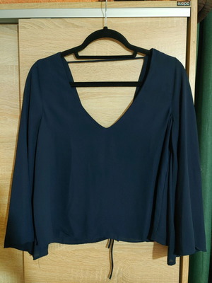 Πουκάμισο Zara navy Medium με ανοιχτά μανίκια και άνοιγμα στην πλάτη μεταχειρισμένο