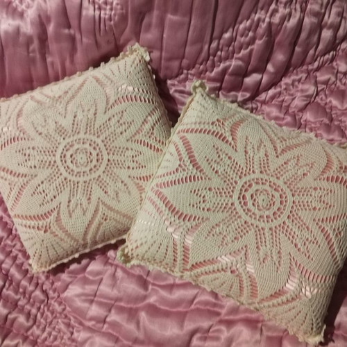 Two pillows with crocheted pillowcases new