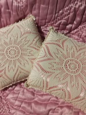Two pillows with crocheted pillowcases new