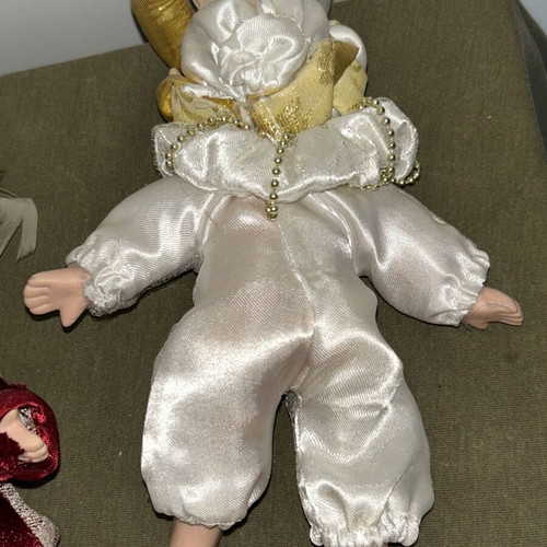 Venetian Carnival Porcelain Jester Dolls Set used, vintage