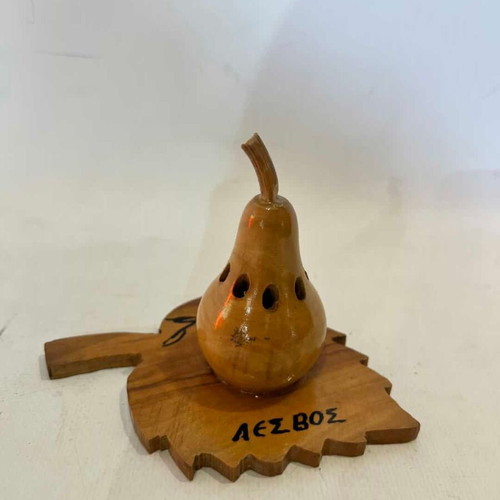Wooden pear-shaped toothpick holder used from Lesvos 9x13x9 cm