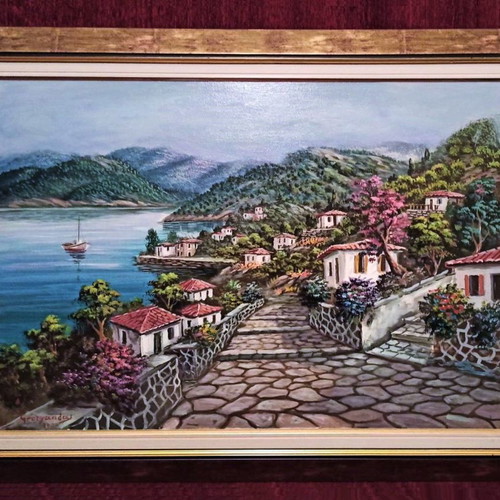 Georgantas 2000 Thalassochori landscape on canvas like new with frame