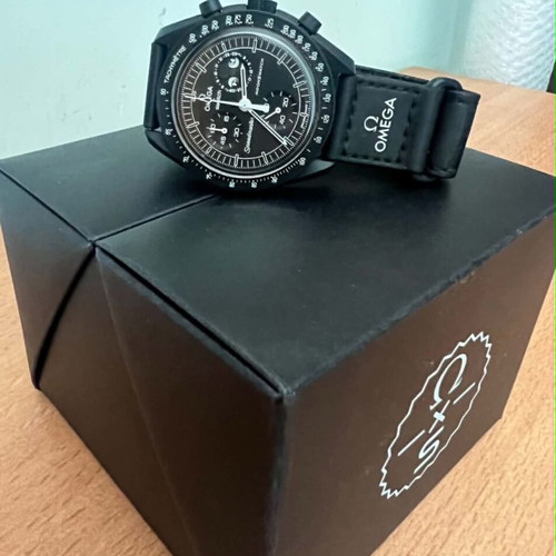 Swatch MoonSwatch Mission to the Moonphase watch, black and white