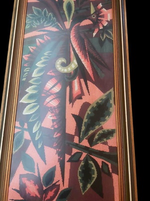 Vintage embroidery canvas painting like new, The Red Bird 1970
