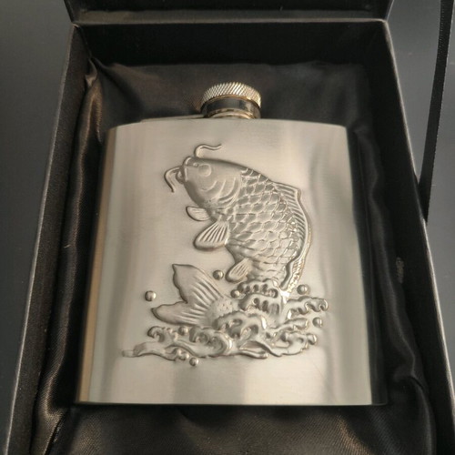 Stainless steel flask 6oz new with embossed fish