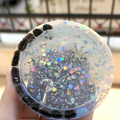 Glittery Sun & Moon Coaster with crystals like new, obsidian and opalites