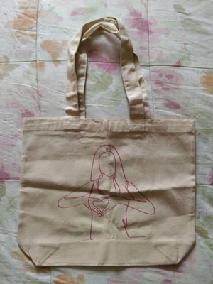 hi!dea Tote Bag Shoulder Bag New, beige with red minimalist print