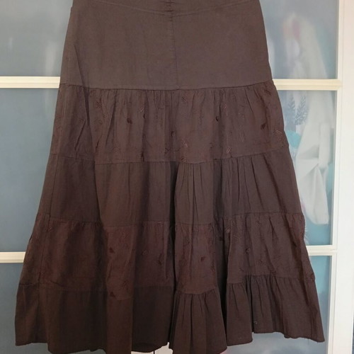 Brown long boho skirt used with embroidered details, size M