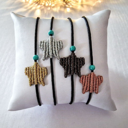 Star bracelet metallic handmade macrame with haolite bead and adjustable closure
