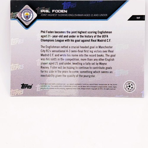 2022 Topps Now UEFA Champions League Phil Foden card like new