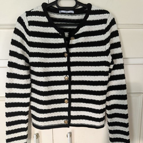 Mango striped cardigan with buttons, black and white