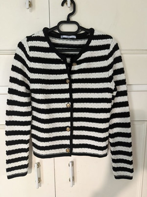 Mango striped cardigan with buttons, black and white