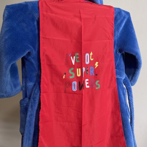 Mothercare velour children's robe used with superhero design age 4-6 blue and red