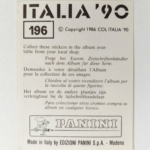 Panini Italia '90 sticker No. 196 Mauro Galvao Brazil