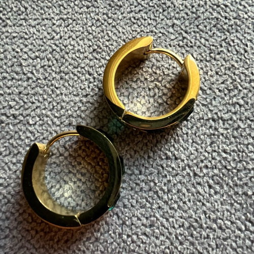 Stainless Steel Hoop Earrings like new, green and gold