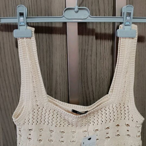 Crochet crop top and shorts set 100% cotton, new, beige, Tezenis
