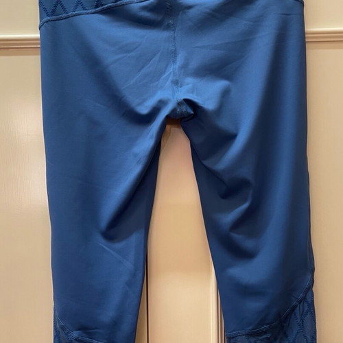 Blue Bloch 3/4 dance leggings used, medium with transparency details