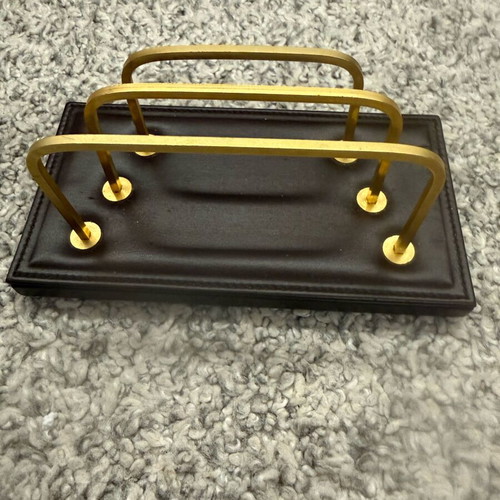 Vintage office set with leather writing pad and letter rack used