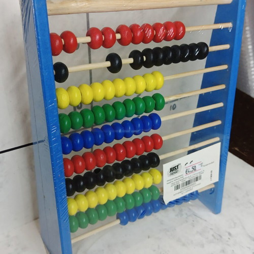 Abacuses set like new, 3 wooden and 1 plastic Luna