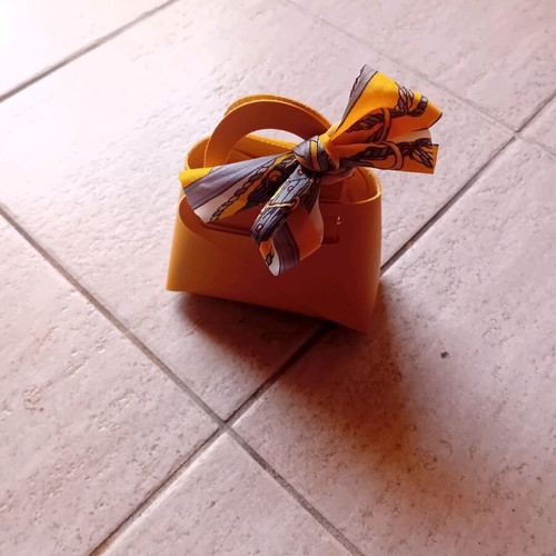 Gift packaging bag made of faux leather with scarf and ribbon new