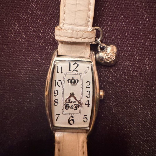 Juicy Couture leather watch used, white strap, stainless steel