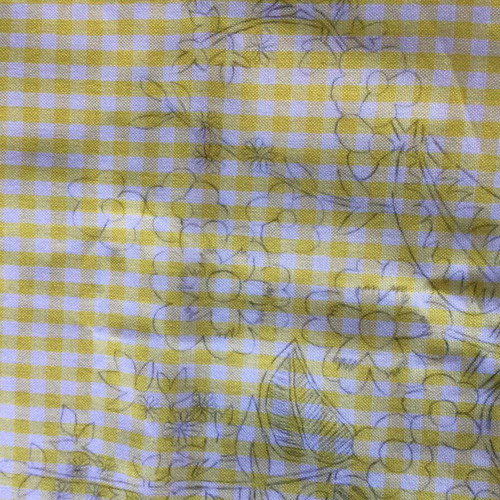 Vintage stamped embroidery tablecloth yellow check 163x168 cm like new