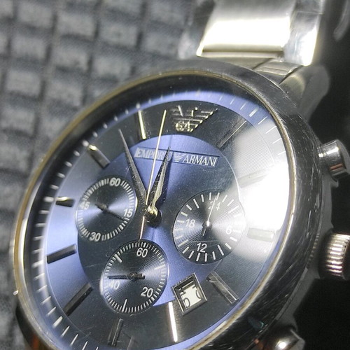 Emporio Armani wristwatch used, blue and silver