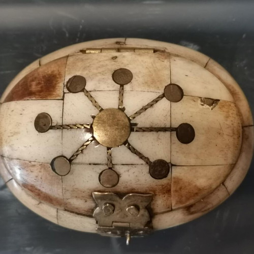 Bone jewelry box vintage used with brass details