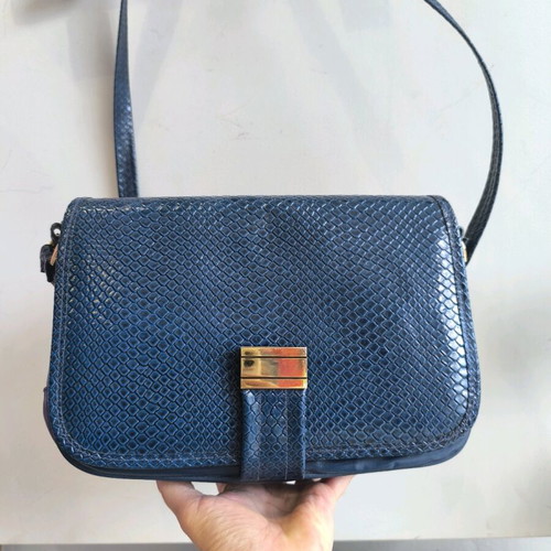 Vintage leather bag Greek made blue