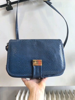 Vintage leather bag Greek made blue