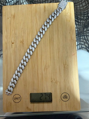 Cuban Link bracelet new, silver with stones