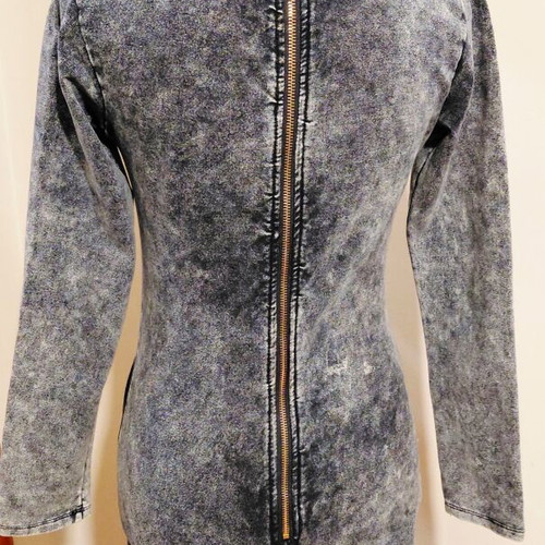 Denim dress with New York print, acid wash style, Miss Azur