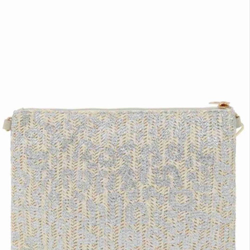 Doca Straw Women's Envelope Bag new, silver with animal print