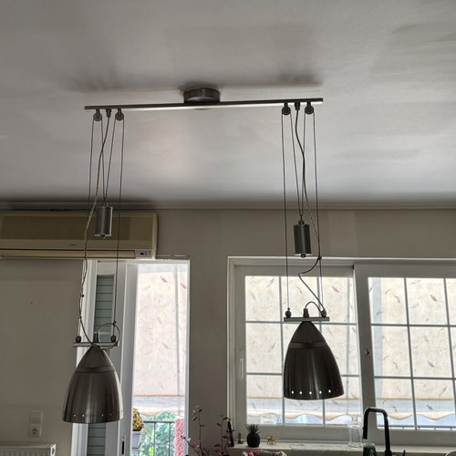 Double Inox Pendant Light like new, modern industrial design