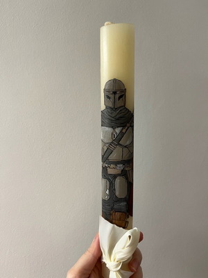 Mandalorian candle hand-painted, handmade like new