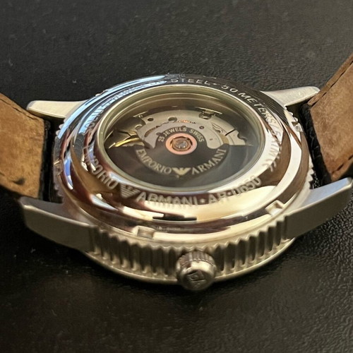 Armani Meccanico wristwatch with automatic Swiss ETA-2824 mechanism, used