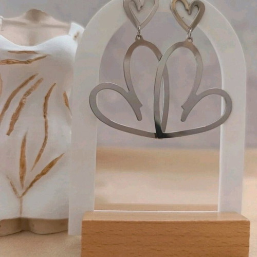 Steel Long Heart Earrings new, silver