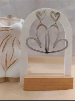 Steel Long Heart Earrings new, silver