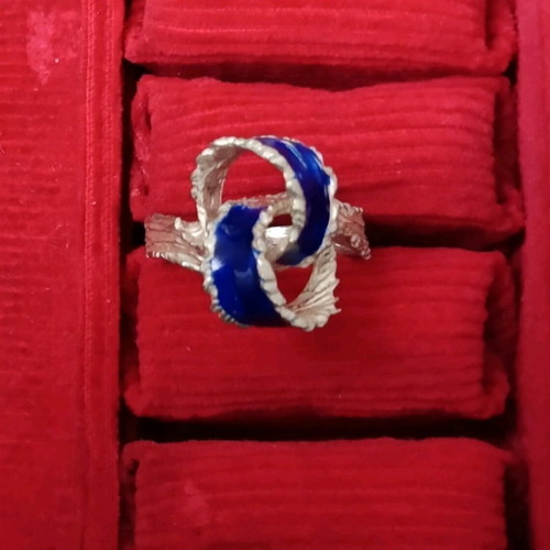 Silver 925 vintage ring with enamel size 59 like new