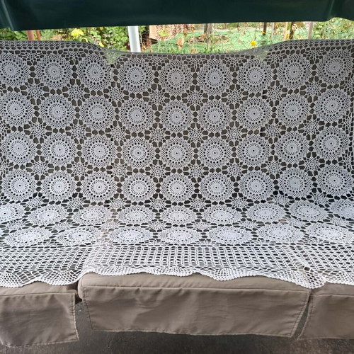 Handmade crochet tablecloth 180x130 cm, white cotton