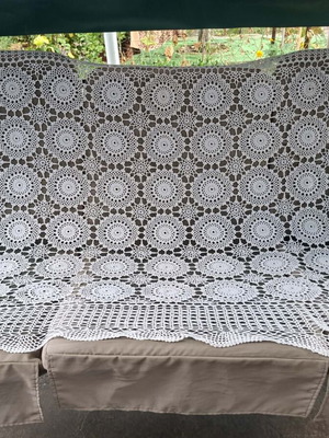 Handmade crochet tablecloth 180x130 cm, white cotton
